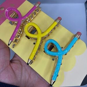 Piper K Colorful Pencil Loop Hair Clips Set of 3 Claw Clips